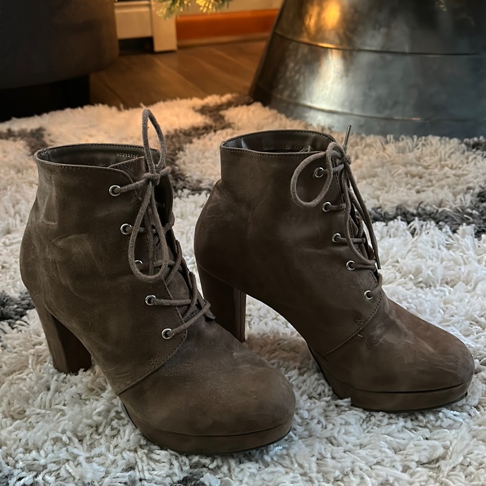Taupe suede lace up platform booties